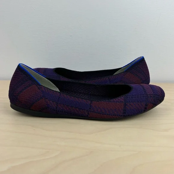 Rothys Women’s Size 8.0 The Square Toe Ballet Flat Cranberry Plaid Slip On Shoes - Picture 2 of 11